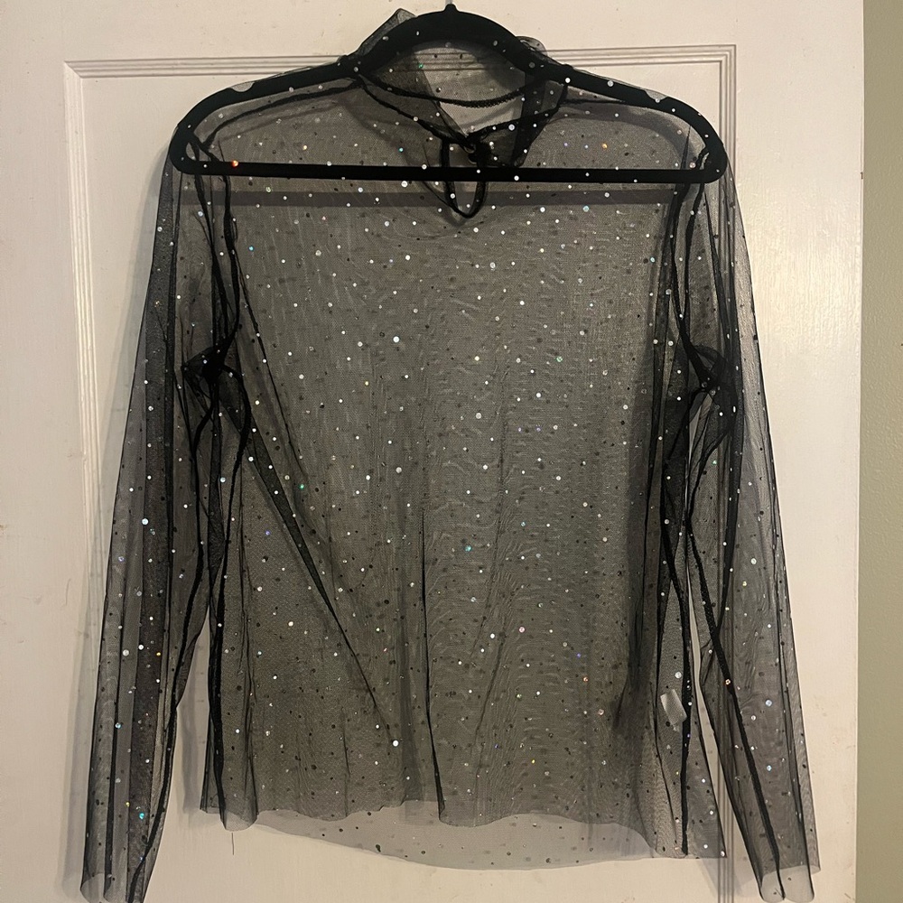 Amazon Black Sheer Glitter Blouse
